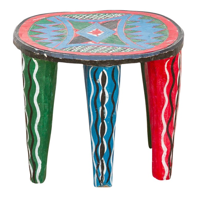 Carved Nupe Dreamscape Painted Table For Sale