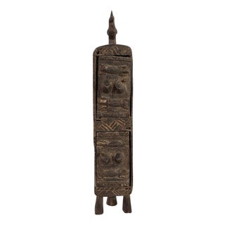 Vintage Unique Dogon Hand Carved Wooden Box Mali 17.5" H For Sale