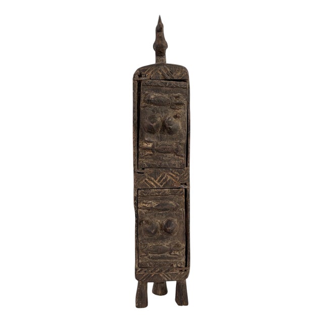 Vintage Unique Dogon Hand Carved Wooden Box Mali 17.5" H For Sale