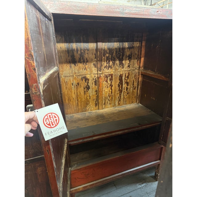 Mid 19th Century Chinese Qing Dynasty Red Lacquer & Hand-Painted Chinoiserie Décor Cabinet For Sale - Image 13 of 13