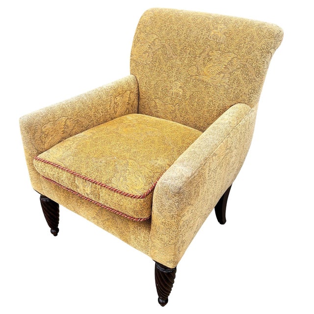 Postmodern 1990 Post Modern Saddle Bag Armchair Lounge W/ Yellow Foliage Pattern Upholstery For Sale - Image 3 of 7