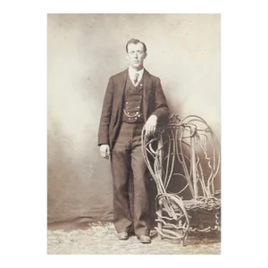 Antique Cabinet Card Photograph Handsome Man Studio Curly Willow Chair