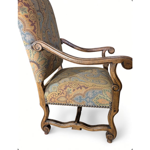 Guy Chaddock & Co. Westbourne Collection Carved Armchair and Ottoman in Paisley Tapestry With Nailhead Trim For Sale In Washington DC - Image 6 of 12