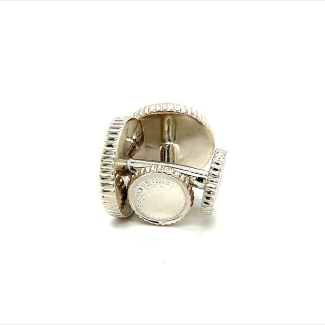 Silver 1990s Pair of Tiffany & Co Estate Ridced Cufflinks Sterling Silver For Sale - Image 8 of 8