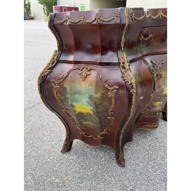 French Antique Hand-Painted French Bombe Buffet For Sale - Image 3 of 18