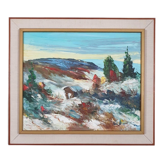 Nils Dramé, Winter Landscape, 1960s, Oil Painting on Canvas, Framed For Sale