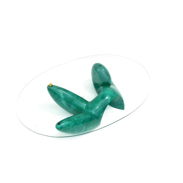1970s Signed Philippe Jean Leda Coffee Table Abstract Green Base for Maison Jansen 75 For Sale - Image 5 of 13