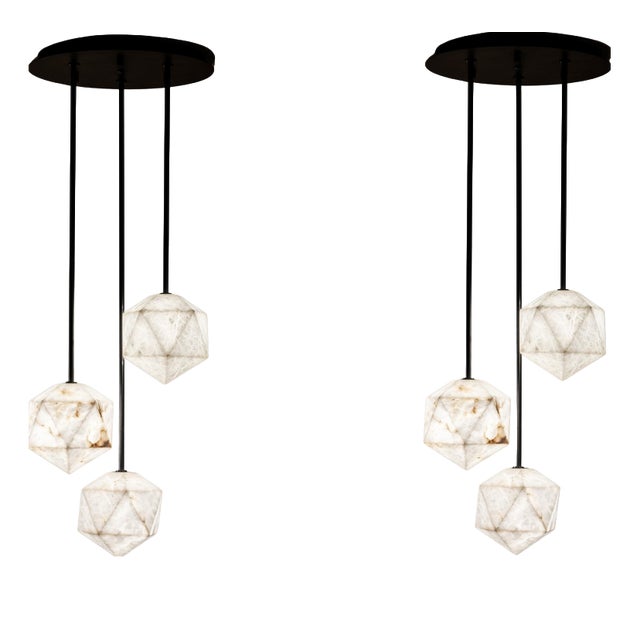 Meteorite Pendant Lamps by United Alabaster, Set of 6 For Sale
