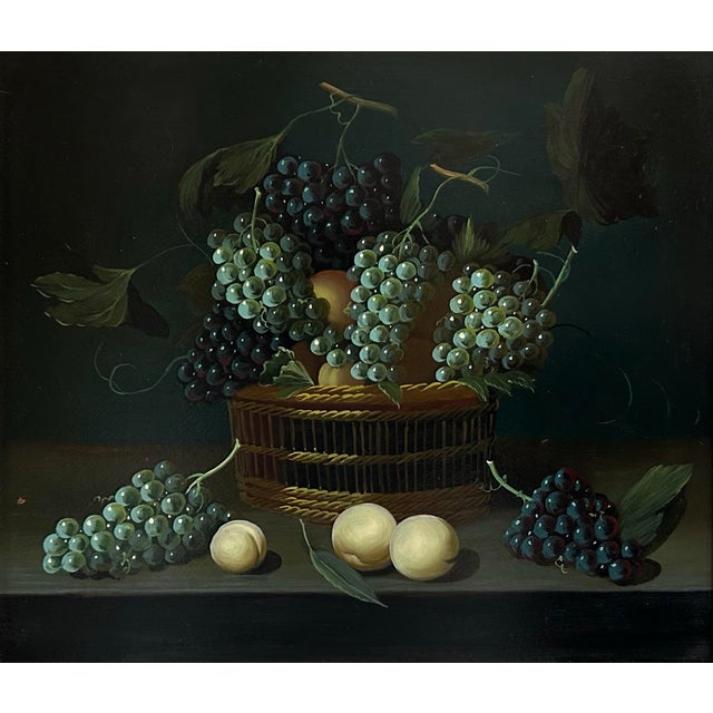 1970s Vintage Realistic Fruit Still Life Oil Painting on Wood Panel in Gold Leaf Frame For Sale - Image 5 of 7