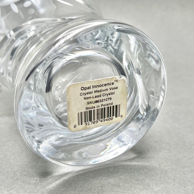 Vintage Lenox “Opal Innocence” Crystal Vase With Etched Vine Design and Scalloped Rim For Sale - Image 11 of 11