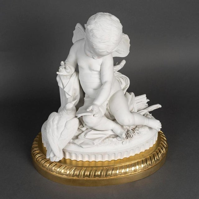 A large biscuit sculpture and gilded bronze frame, Napoleon III era, 19th century. Napoleon III period sculpture, 19th...