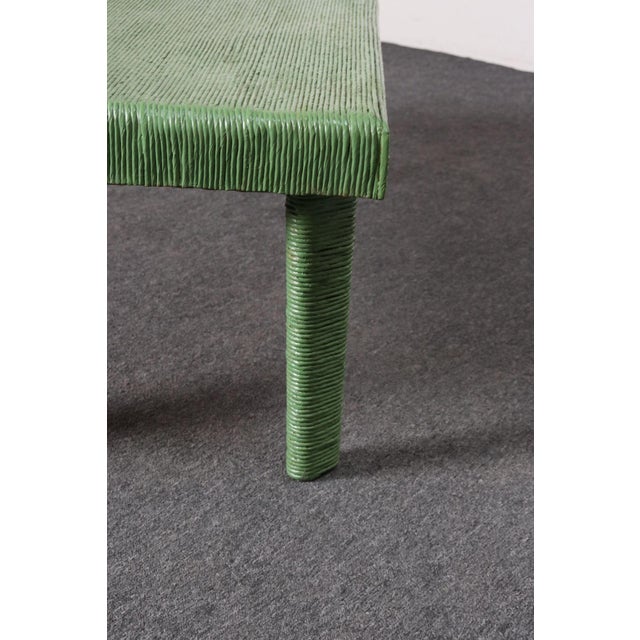 Vintage Mint Green Jute Wrapped Wooden Coffee / Cocktail Table For Sale - Image 16 of 18