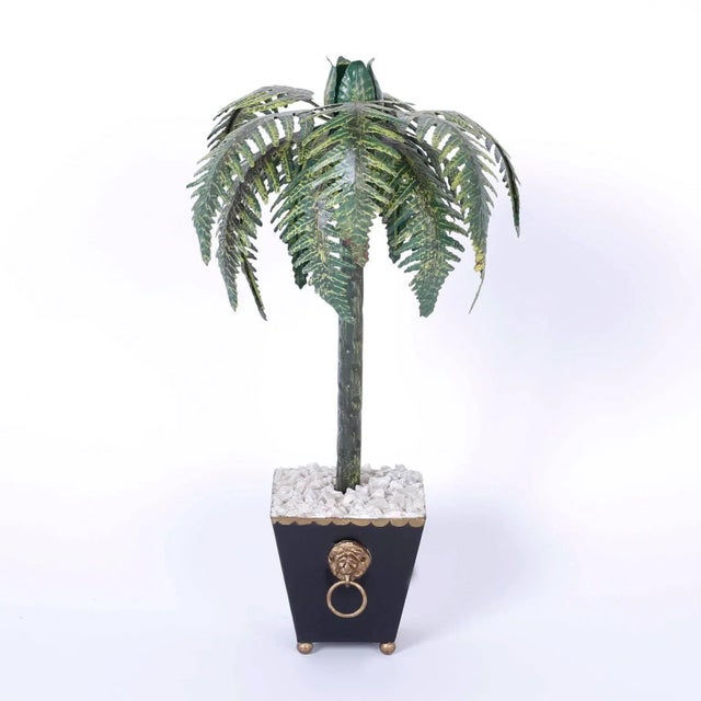 Traditional Tall Tole Palm Tree Candlesticks - A Pair For Sale - Image 3 of 7