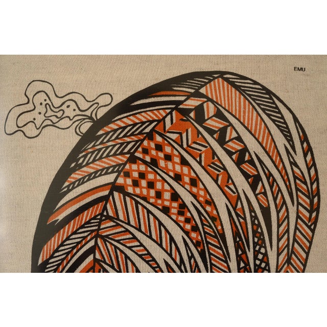 1970s Vintage 1970s Naomi Mills Handprinted Emu Textile Art Wall Hanging For Sale - Image 5 of 9