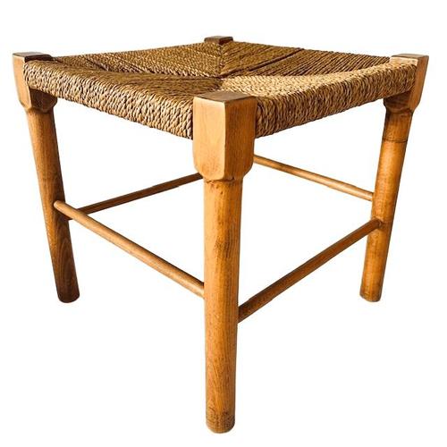 Vintage Danish Wooden Stool with Rope Seat, 1960s For Sale - Image 3 of 8