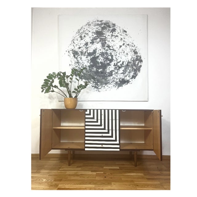 Wood Vintage Sideboard with Op Art Motif, Poland, 1972 For Sale - Image 7 of 13