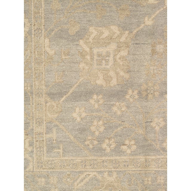 Early 21st Century Vintage Oushak Carpet, Oriental Rug, Handmade Green Grey, Ivory, Saffron For Sale - Image 5 of 18