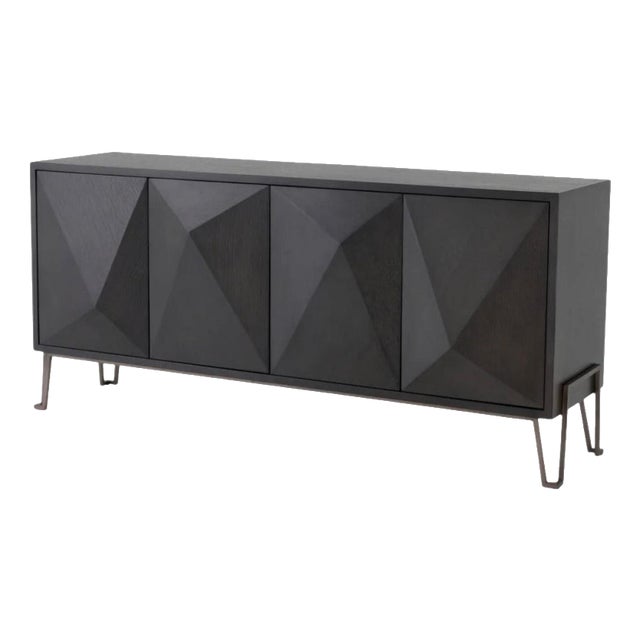 Dresser in Charcoal Brown Oak Veneer and Bronze Finish For Sale
