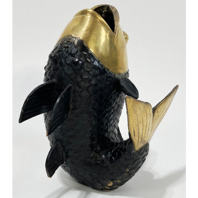 Mid 20th Century Vintage Brass and Black Koi Fish Sculpture or Vase For Sale - Image 5 of 9