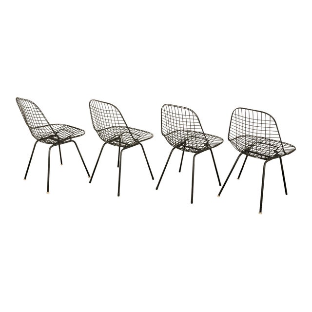 Set of Four Mid Century Modern Eames DKX Black Powder-Coated Wire Chairs, 1954 For Sale - Image 9 of 18