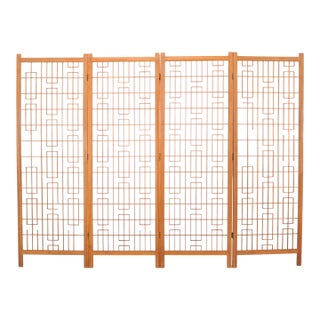 Mid-Century Four-Panel Teak Geometric Screen or Room Divider For Sale