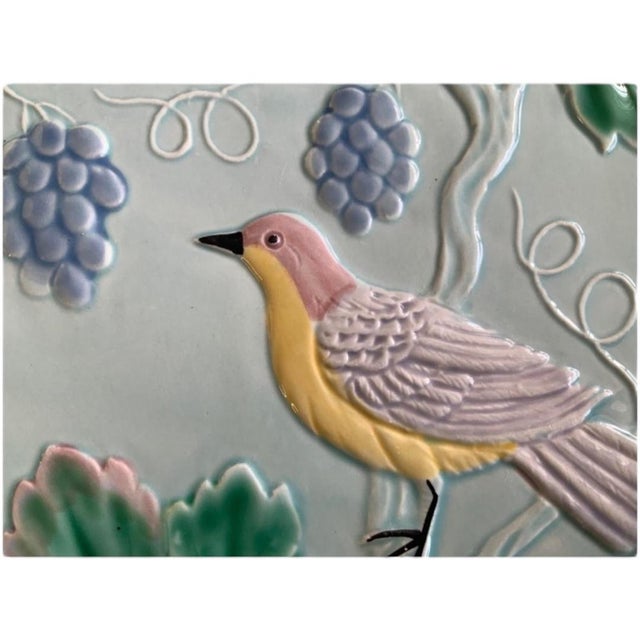 Traditional Vintage 1980’s Haldon Group Light Blue Majoiica Bird/Grape Motif Decorative Plate For Sale - Image 3 of 5