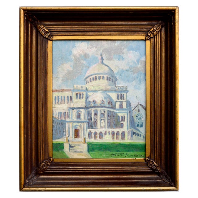 Early 20th Century "The First Church of Christ Scientist" Boston Landscape Painting by Henrietta Dunn Mears, Framed For Sale - Image 4 of 4