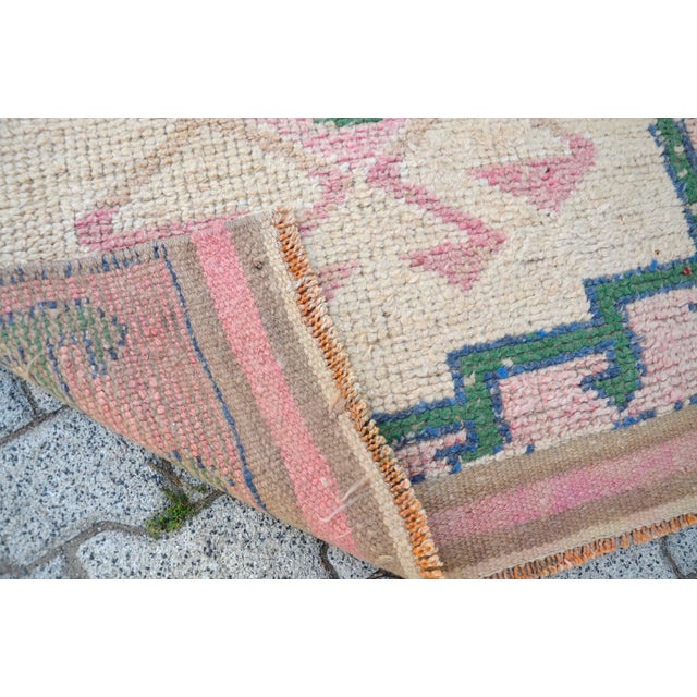 Vintage Handmade Faded Wool Rug For Sale - Image 4 of 11
