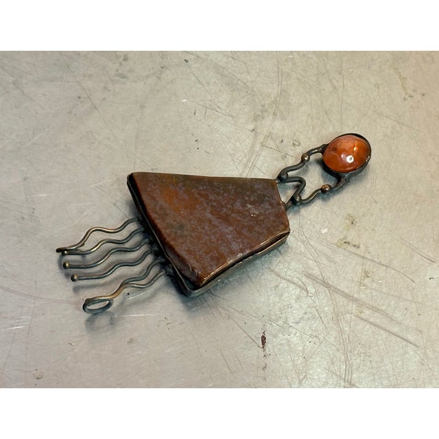 Oversized Brutalist Copper/Natural Stone Pendant For Sale - Image 4 of 4