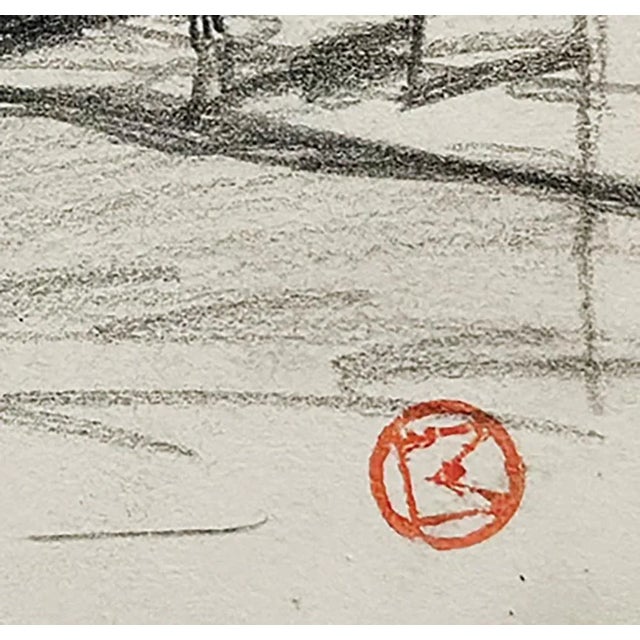 Early 20th Century Early 20th Century Small Antique Charcoal Landscape Drawing of "Cemetiere D'Argilliers" With Mat. Signed by French Artist Maurice De Lambert. For Sale - Image 5 of 6