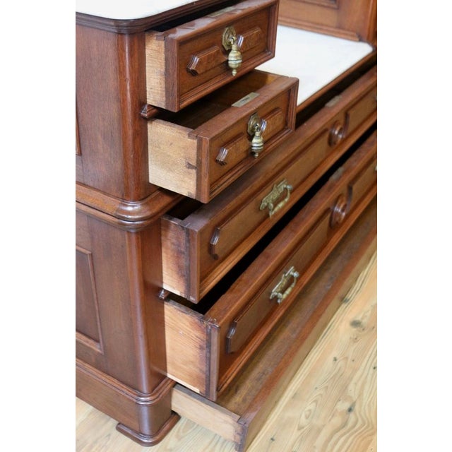 19th Century Victorian Marble Top Mirror Back Carved Walnut Gentleman's