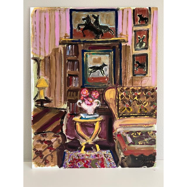 Painting of an interior with a beautiful pink palette, this was painted on a linen panel. The painting is sold without a...