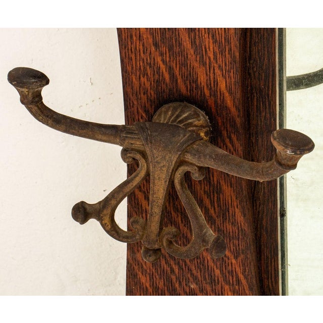 Arts & Crafts Early 20th Century Arts & Crafts Oak Hat Rack Wall Mirror For Sale - Image 3 of 7