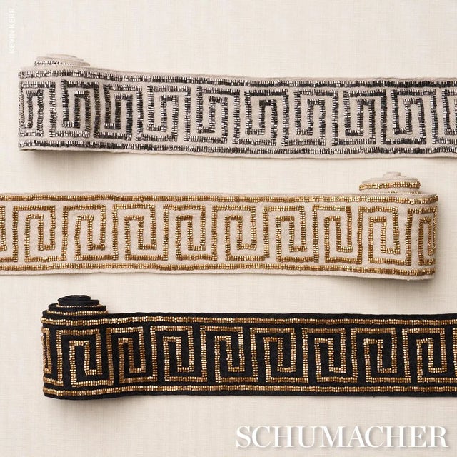Schumacher Schumacher Delphi Beaded Tape in Mercury on Natural For Sale - Image 4 of 4