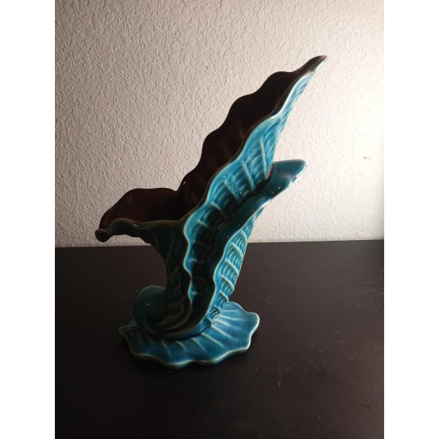 Blue Red Wing Usa Blue Ceramic Cornucopia Vase For Sale - Image 8 of 9