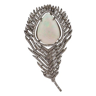 Handcrafted Peacock Plume Brooch Pendant in Sterling Silver For Sale