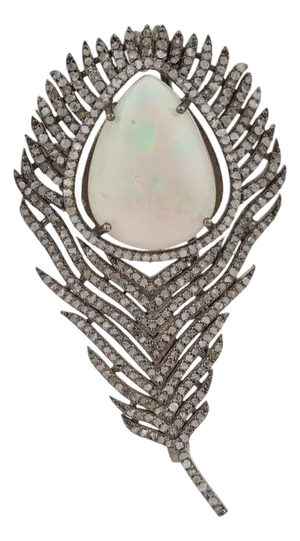 Handcrafted Peacock Plume Brooch Pendant in Sterling Silver