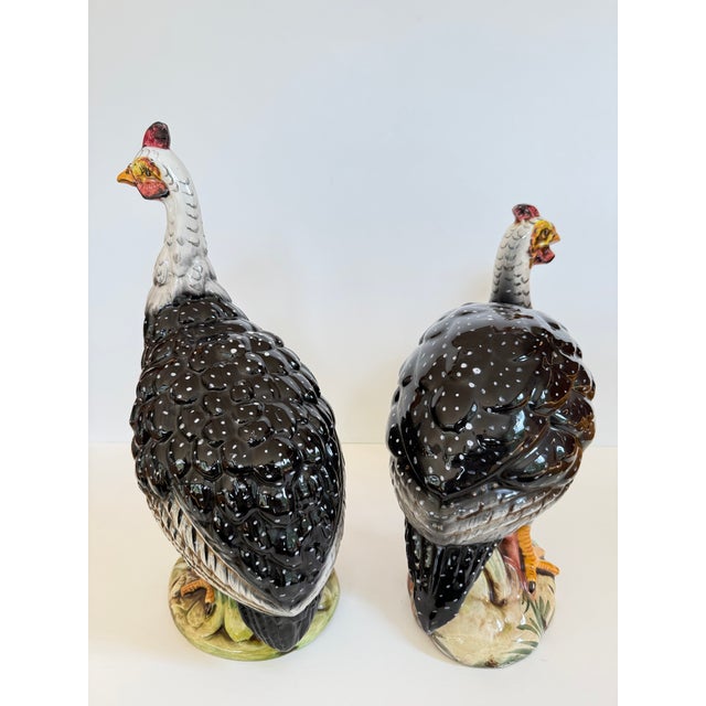 Italian Large Pair of Ceramic Guinea Hens or Fowl, Made in Italy For Sale - Image 3 of 10