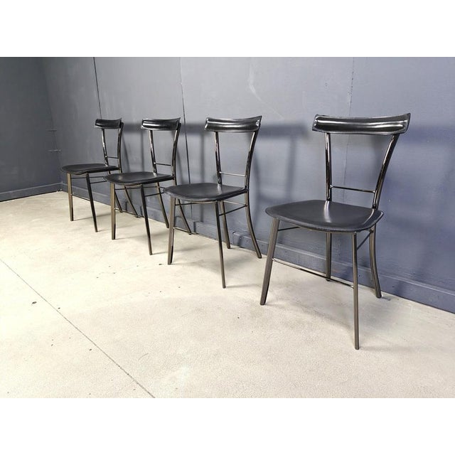 Metal Vintage Black Leather Dining Chairs from Arrben, Italy, 1980s, Set of 4 For Sale - Image 7 of 11