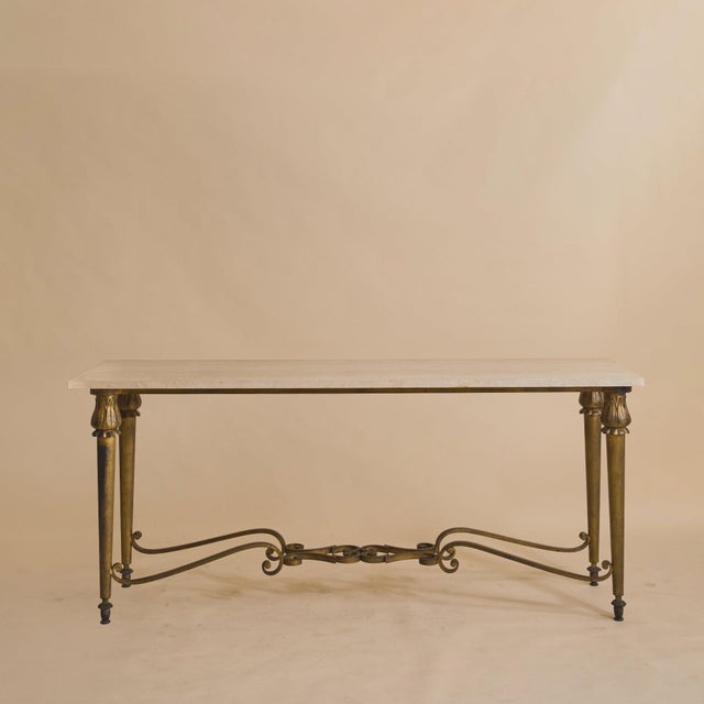 Early 20th Century Early 20th Century French Bronze + Travertine Console From A Historic Parisian Hotel For Sale - Image 5 of 12
