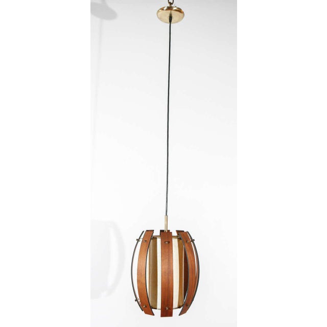 Mid-Century Walnut and Brass Pendant Light For Sale - Image 9 of 9
