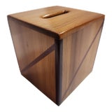 Teak Signed Mid Entury Modern Tissue Box With Inlay For Sale