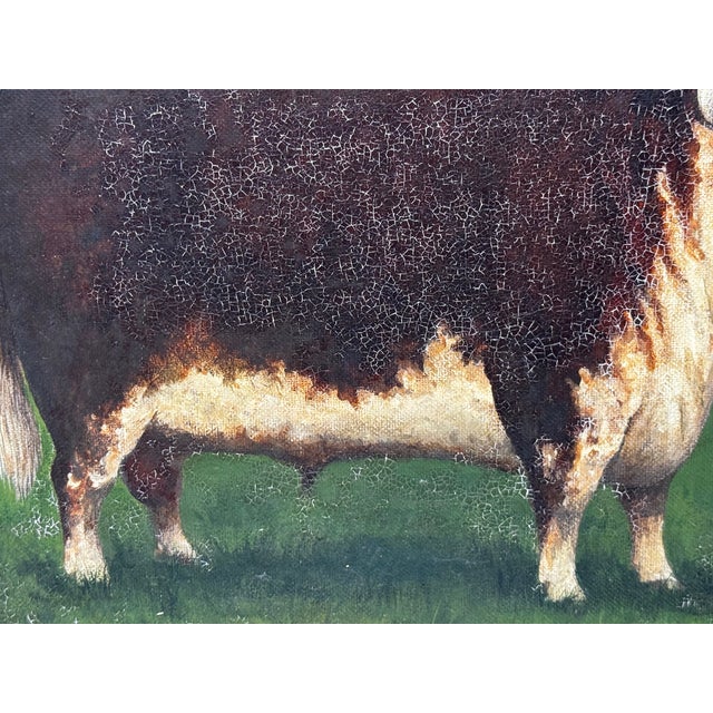 Wood English Hereford Bull Oil Painting in the Manner of William Henry Davis – Framed British Pastoral Cattle Portrait For Sale - Image 7 of 18