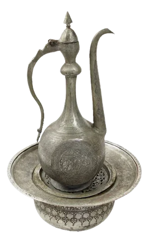Vintage Afghan Engraved Pitcher and Basin Set in Copper, 1920s
