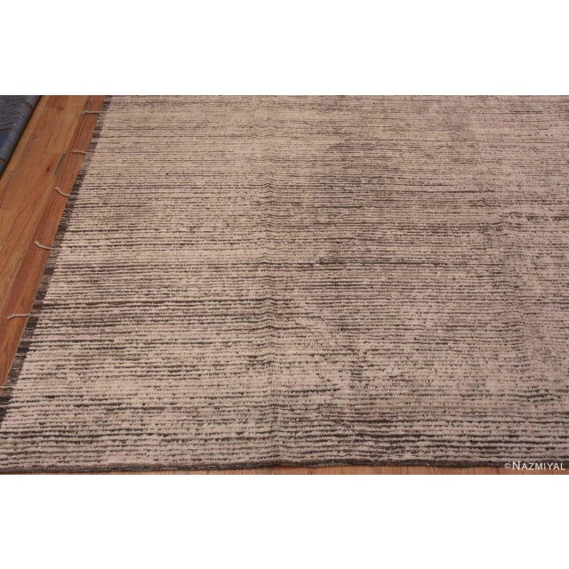 Modern Contemporary Handmade Cream Brown Wool Minimalist Area Rug For Sale - Image 4 of 6