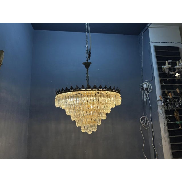 Metal Bronze and Crystal Chandelier, Italy, 1950s For Sale - Image 7 of 11