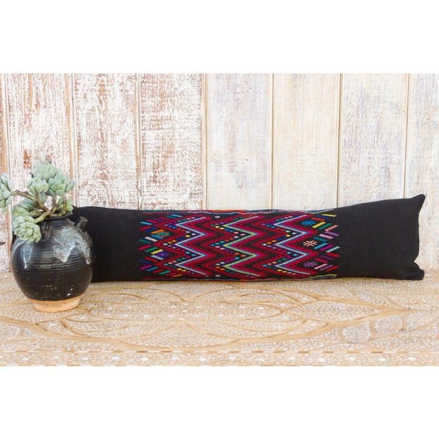 Black Long Vintage Mayan Brocade Zyanya Pillow For Sale - Image 8 of 9