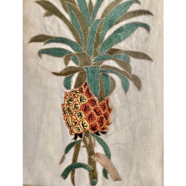 A beautifully detailed embroidered pineapple motif on 100% linen. This is an archived piece from Indian local artisan...