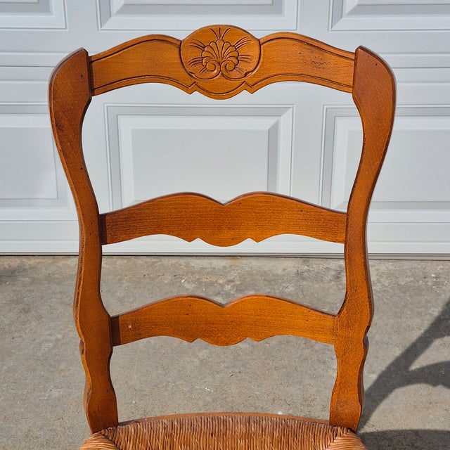 Late 20th Century Pierre Deux French Country Style Ladder Back Rush Seat Chairs, Set of 5 For Sale - Image 4 of 13