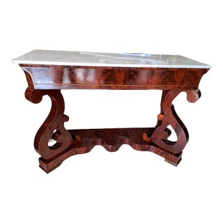 Empire French Console Table in Mahogany & Marble, 1800s For Sale